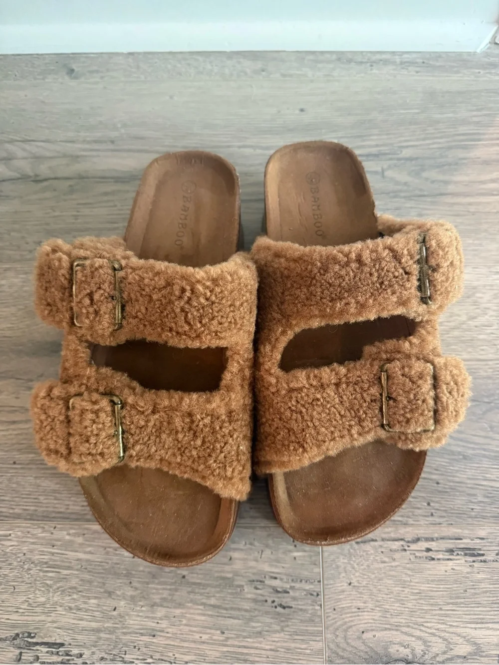 Faux-Shearling Platform Slides
